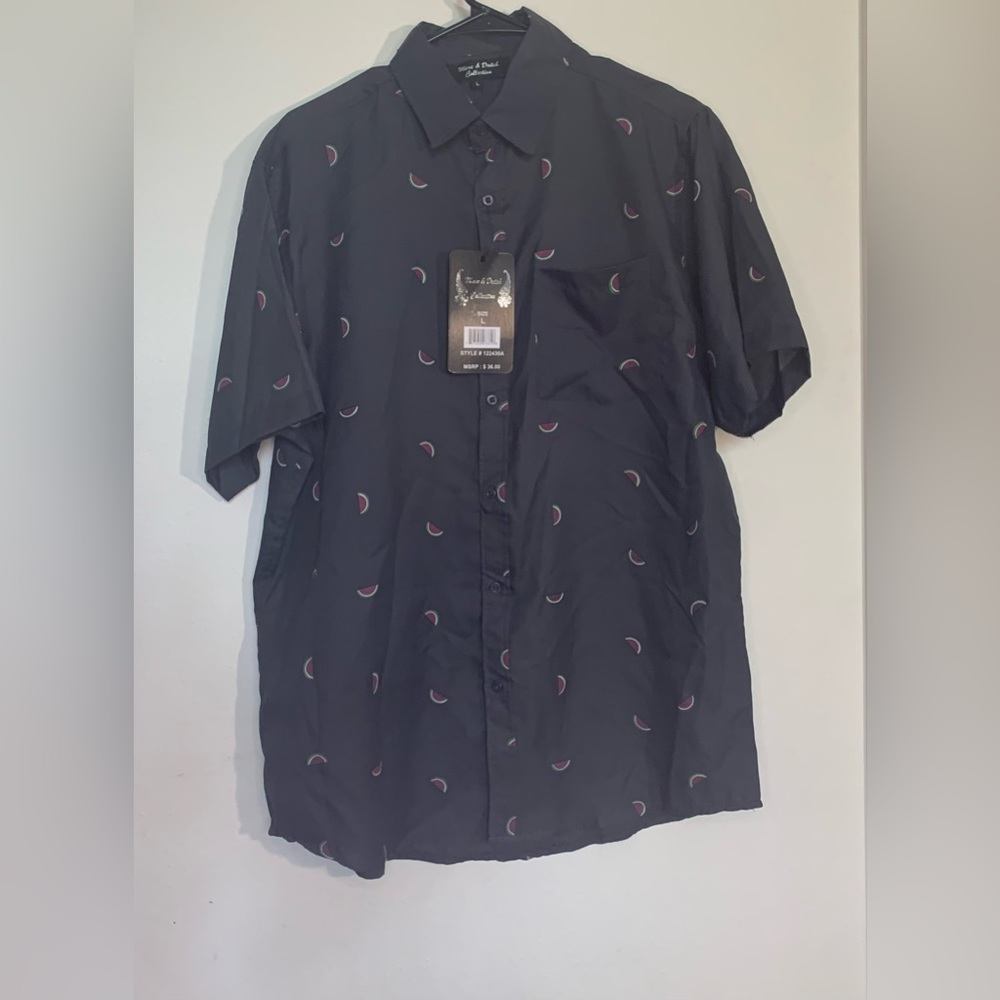 Men’s Gray  Watermelon Print Short Sleeve Dress Shirt Size Large